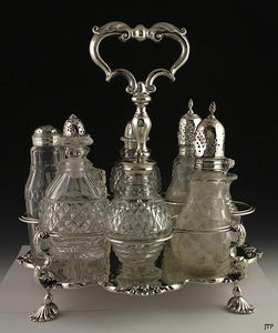 FINE QUALITY ENGLISH STERLING 1836 8 BOTTLE CRUET SET