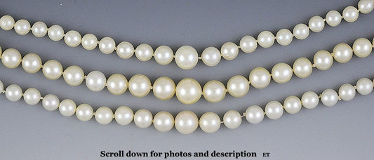 Classic Triple Strand Graduated Pearl Necklace 4.5-9.5mm 14K Gold Diamond Clasp