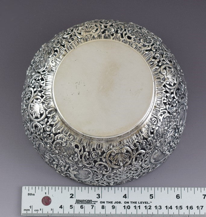 Antique c1900 Art Nouveau German 800 Silver Openwork Bowl w Clear Glass Liner