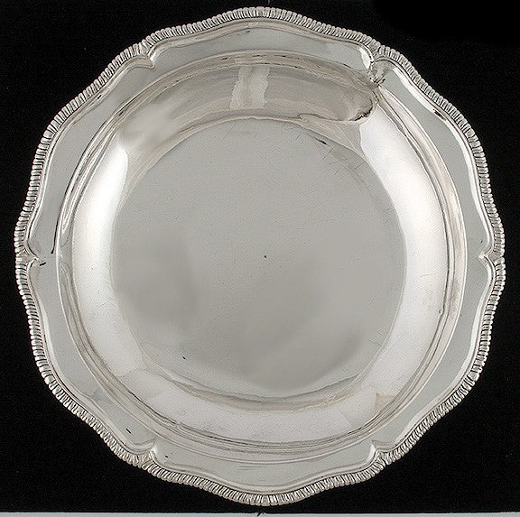 Antique 1750-1800 18th Century Hand Hammered Silver Gadroon Bowl/Dish 12 3/4"