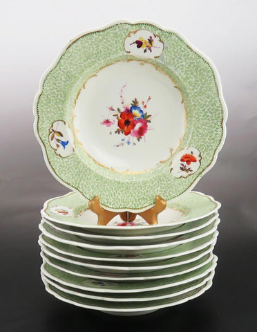 10 Antique 19th Century Chamberlain's Worcester Porcelain Soup/Cereal Bowls
