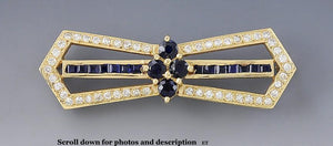 Stunning 14k Yellow Gold Blue Sapphire Diamond Bow Bowtie Pin Brooch