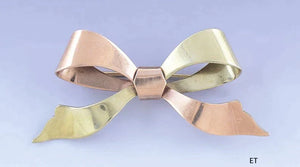 Lovely Retro 10k Two Tone Rose Yellow Gold Ribbon Bow Pin / Brooch