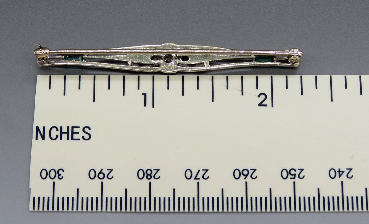 Antique 10K White Gold Diamond Bow Bar Pin Brooch