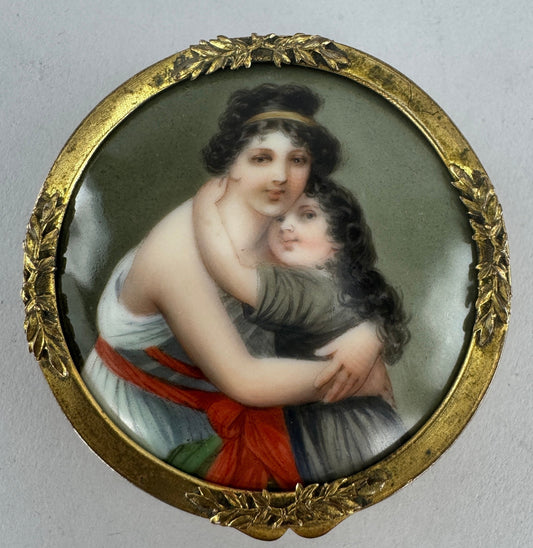 Charming Antique French Gilt Bronze Miniature Portrait Box after Madame Le Brun