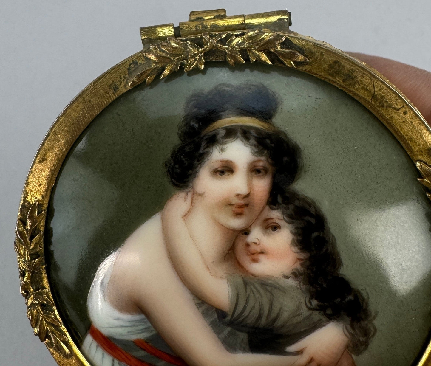 Charming Antique French Gilt Bronze Miniature Portrait Box after Madame Le Brun