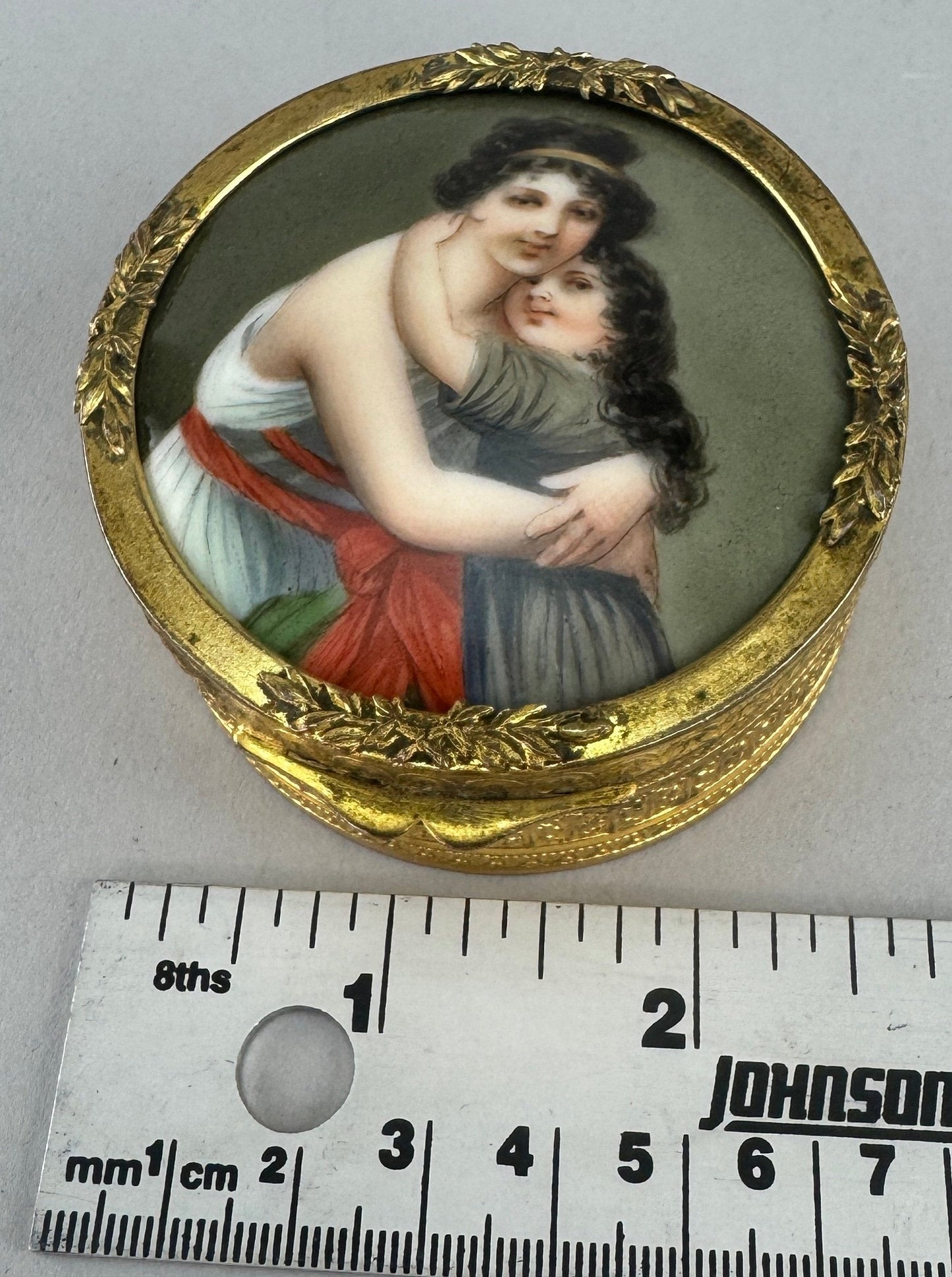 Charming Antique French Gilt Bronze Miniature Portrait Box after Madame Le Brun