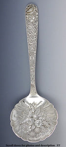 Antique Sterling Silver Kirk Repousse Flower Berry Casserole Serving Spoon 9.25"