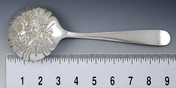 Antique Sterling Silver Kirk Repousse Flower Berry Casserole Serving Spoon 9.25"