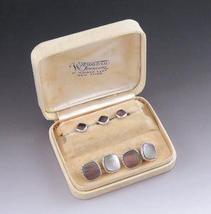 Antique c1905 Krementz 14K Gold Abalone Shell Cufflink 3 Shirt Stud Set