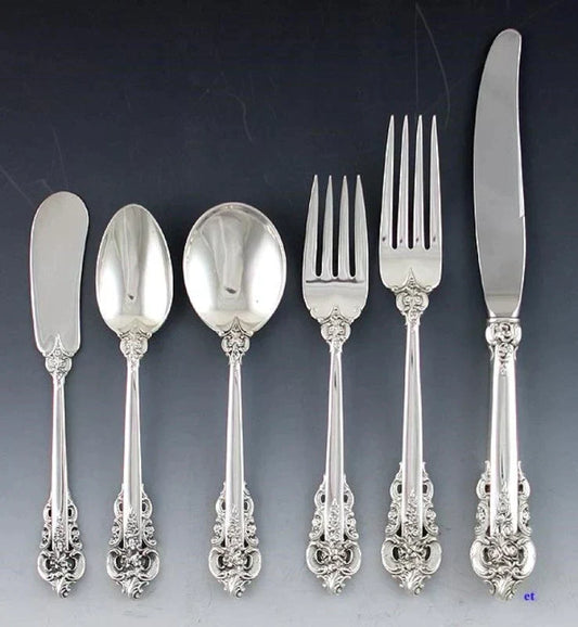 81pc Wallace Grande Baroque Sterling Silver Flatware Set Serves 12