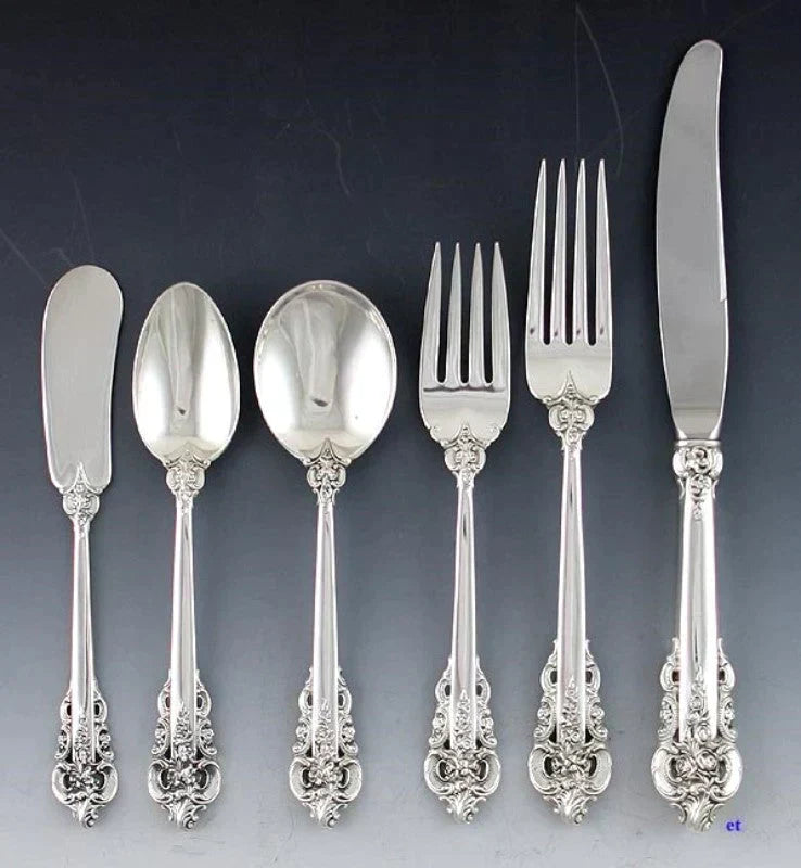 81pc Wallace Grande Baroque Sterling Silver Flatware Set Serves 12