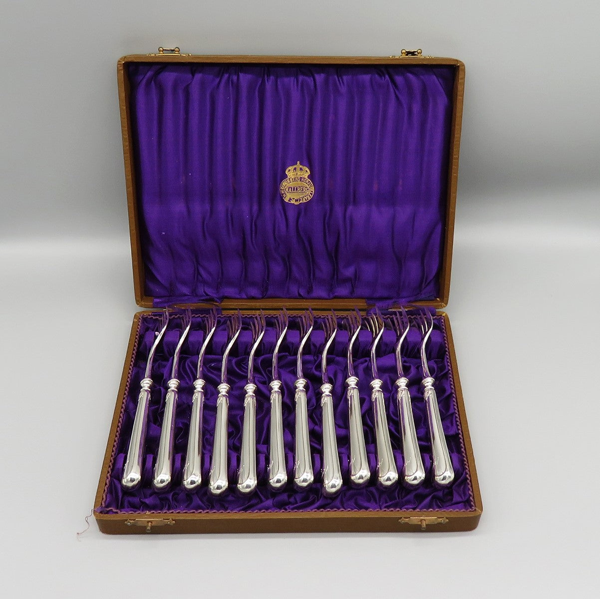 12 Antique 1920 Swedish Silver Seafood /Cocktail Forks in Original Fitted Box
