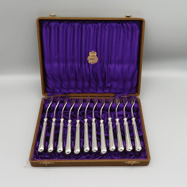 12 Antique 1920 Swedish Silver Seafood /Cocktail Forks in Original Fitted Box