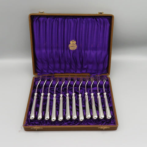 12 Antique 1920 Swedish Silver Seafood /Cocktail Forks in Original Fitted Box