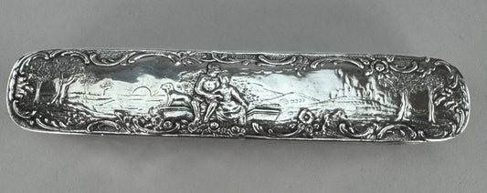 Fine 1900 German Sterling Silver Oval Genre Courting Scene Trinket Oval Box