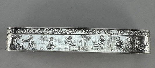 Fine 1900 German Sterling Silver Oval Genre Courting Scene Trinket Oval Box