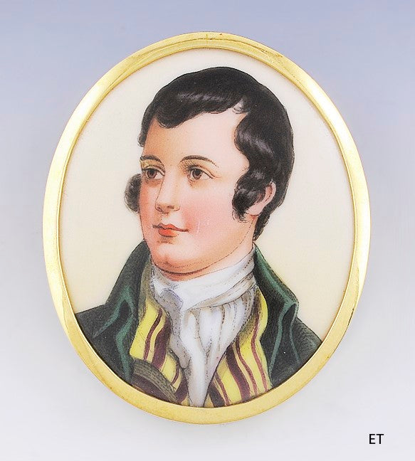 Fabulous Portrait of a Young Man Robert Burns in 14k Gold Brooch Pin Pendant