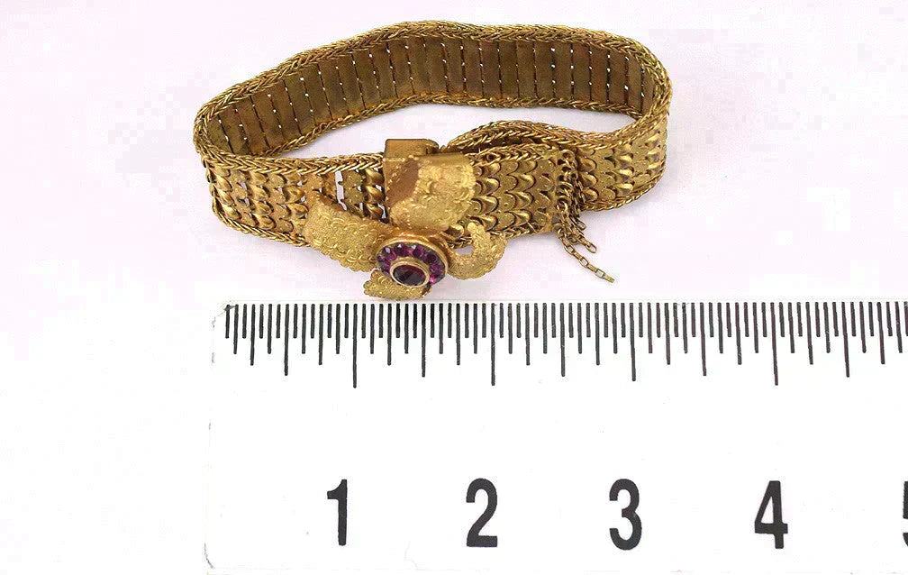 Fun American Victorian Gilded Slide Bracelet w/ Flower and Simulated Purple Gems