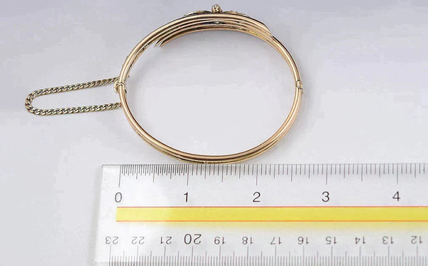 Vintage 10k Yellow Gold Bangle Bracelet w/ Crescent Moons and Accent Pearls