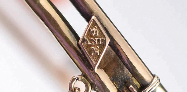 Vintage 10k Yellow Gold Bangle Bracelet w/ Crescent Moons and Accent Pearls