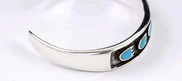Chic Vintage Sterling Silver Cuff Bracelet Inlaid Turquoise Bear Claw Shapes