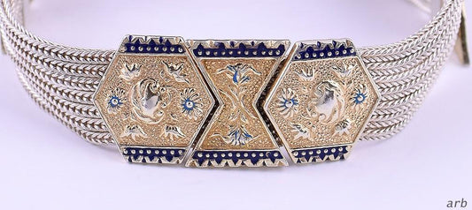 Fantastic Gilt Sterling Silver Victorian-Form Bracelet w/ Enamel from 1960s-70s
