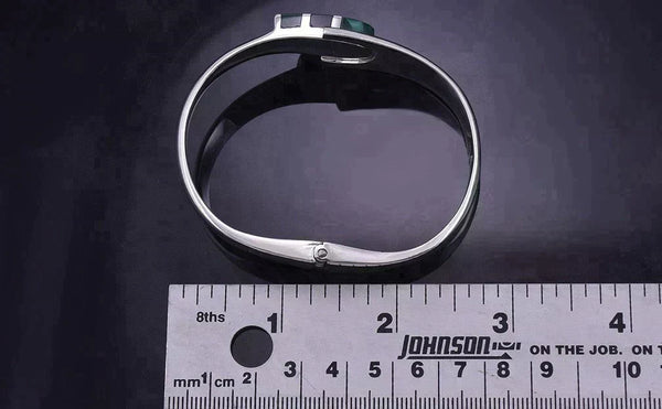Gorgeous Sterling Silver Malachite Onyx Hinged Bracelet from Mexico
