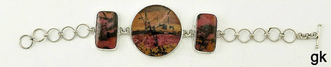 Wonderful Genuine Agate Sterling Silver Bracelet Geometric Modern Pink Purple