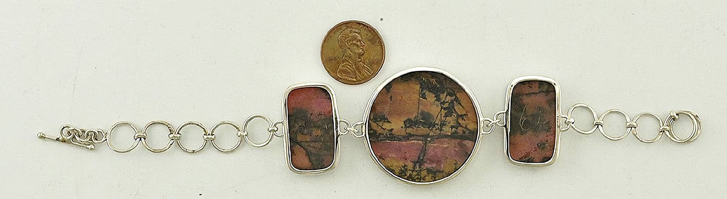 Wonderful Genuine Agate Sterling Silver Bracelet Geometric Modern Pink Purple