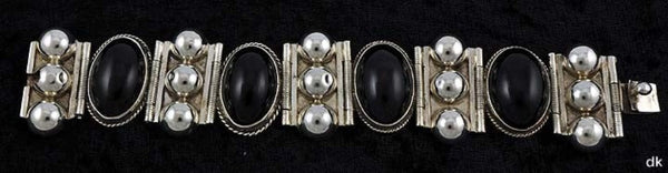 Mexican Sterling Silver Bracelet Black Onyx Vintage