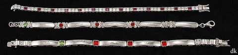 3 Sterling Silver Tennis Bracelets Glass Stones Red