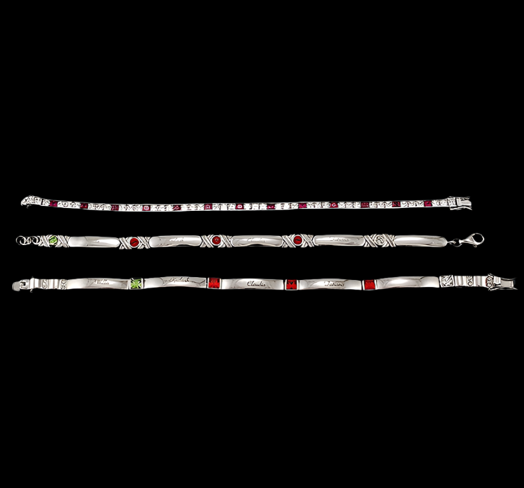3 Sterling Silver Tennis Bracelets Glass Stones Red