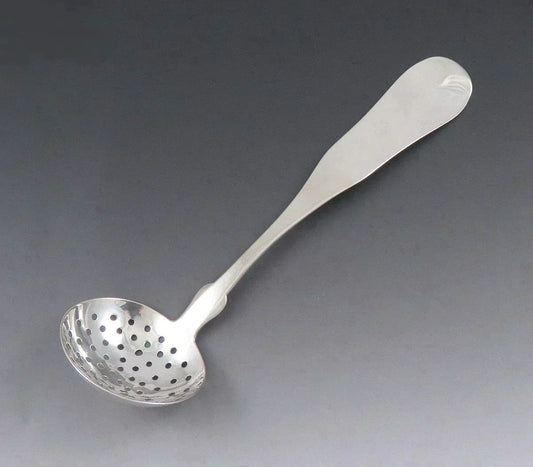 Antique 1830 American Coin Silver Jeffrey Brackett Boston Strainer Pierced Ladle