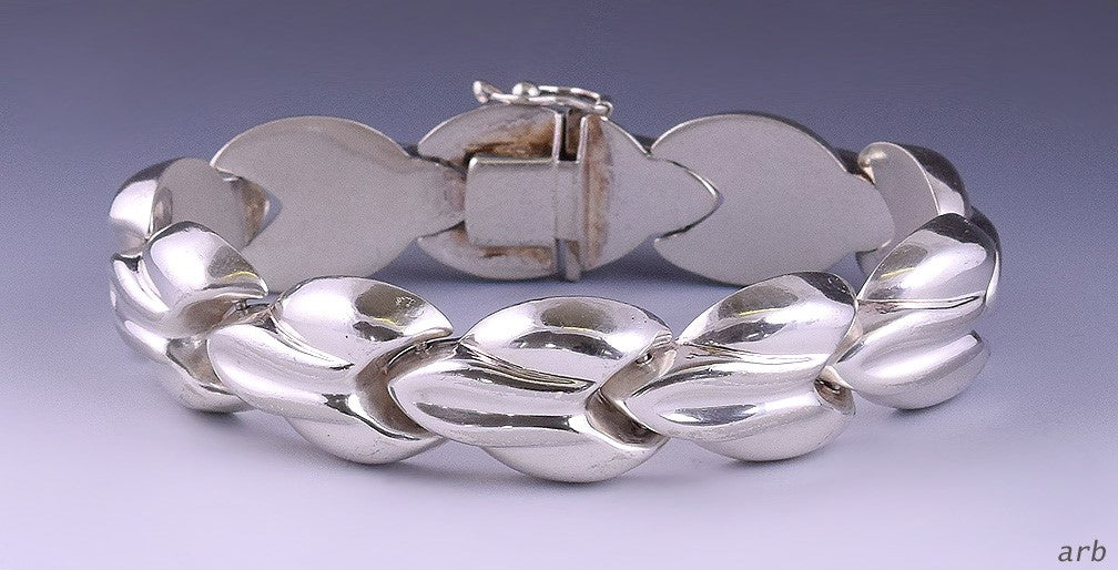 Sterling Silver Abstract Link Bracelet w/ Tongue-and-Groove Clasp, made in Italy