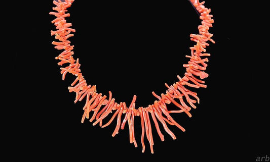 Attractive Bright Red Modern Filigree Clasp Necklace w/ Strands of Branch Coral