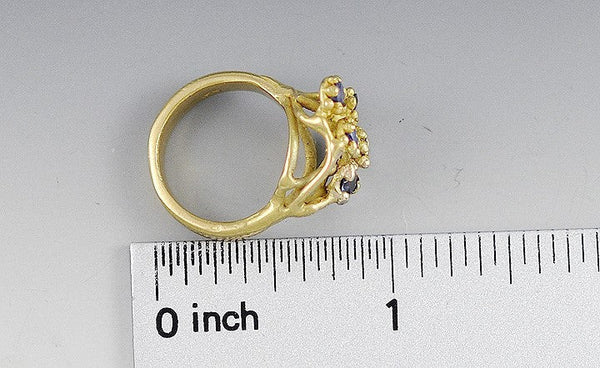 Naturalist Italian 18K Yellow Gold & 5 Sapphire Ring Size 4