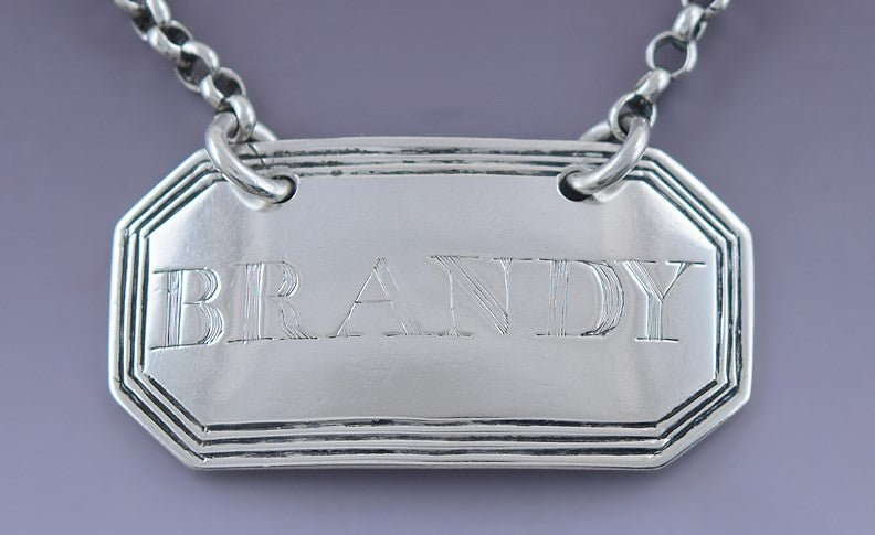 Antique Sterling Silver Brandy Liquor Label Bottle Ticket c1800