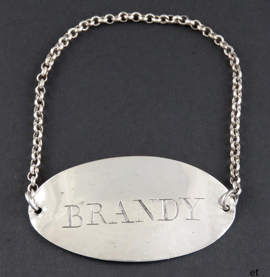 Early 19th Century American Sterling Silver Hand Engraved Brandy Liquor Label