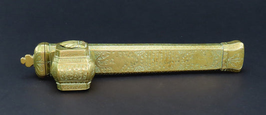 Ottoman Empire Turkish Antique Traveling Scribe Brass Box Quill Pen Inkwell Case