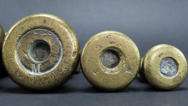 Great Assembled Set of 5 Antique Victorian Brass Weights 4lb Through 4oz