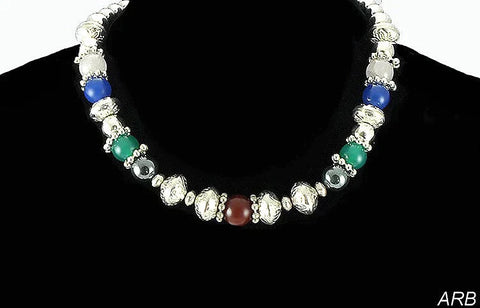 Italian Sterling Silver Necklace w/Chalcedony, Hematite, Rose Quartz, Carnelian