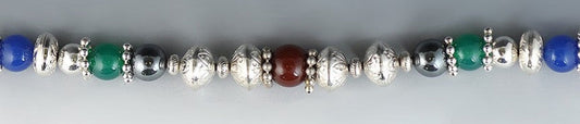 Italian Sterling Silver Necklace w/Chalcedony, Hematite, Rose Quartz, Carnelian