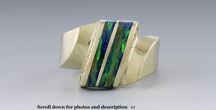 Nice Modern 14K Yellow Gold & Opal Ring Size 2.75