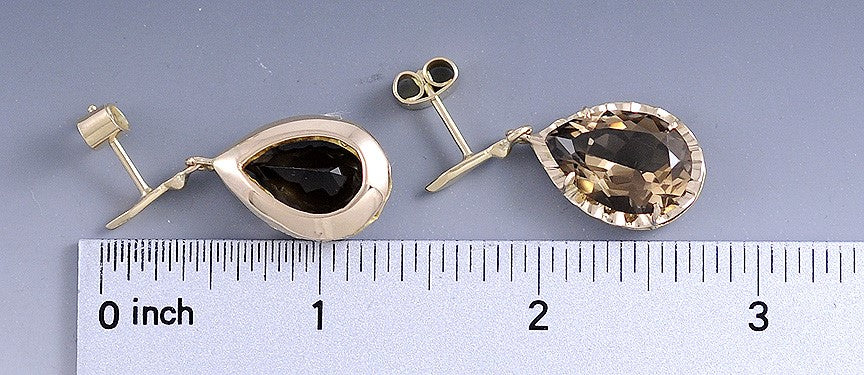 Gorgeous Pair 14K Yellow Gold and Faceted Smoky Quartz Drop Dangle Earrings