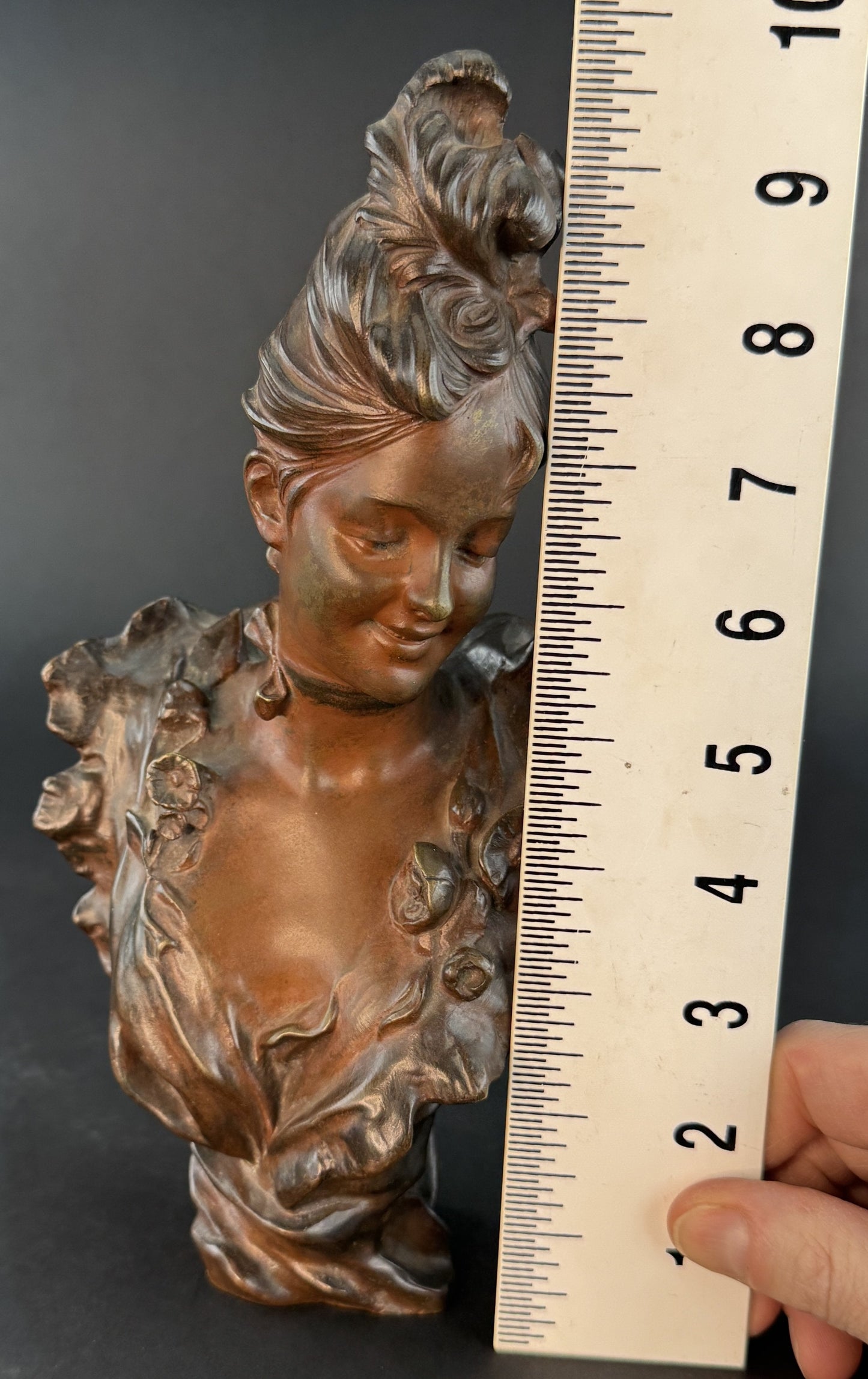 Lovely French Art Nouveau Bronze Bust of a Young Woman Victor Bruyneel