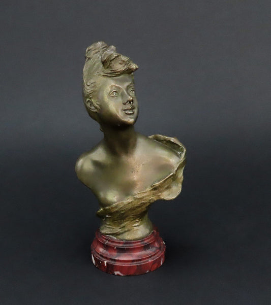 Henri Vidal French Bronze Bust of Young Woman Salon Paris 1st Prize 1892