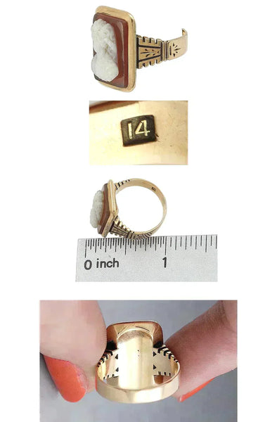 Victorian Carved Sardonyx Cameo 14K Gold Ring