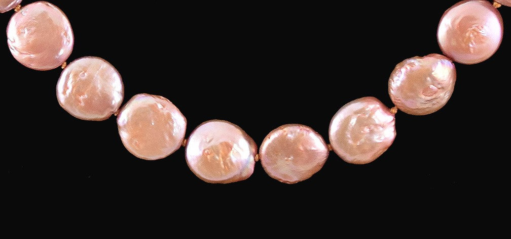 Copper Colored Coin Shaped Pearl Necklace, and Bracelet w/ Silver Clasps