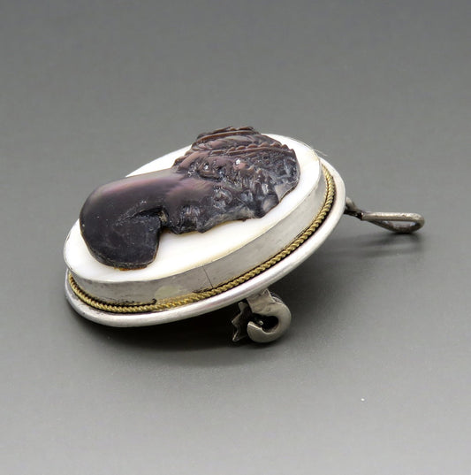 Lovely VTG Italian 800 Silver Abalone MOP Cameo Pin Brooch Pendant
